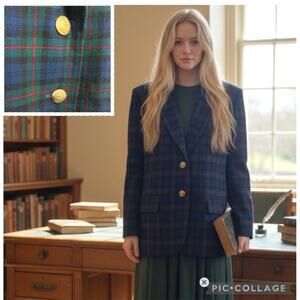 Vtg Pendleton Plus 16W Black Watch
Tartan Blazer 100% Wool Gold Button Academia